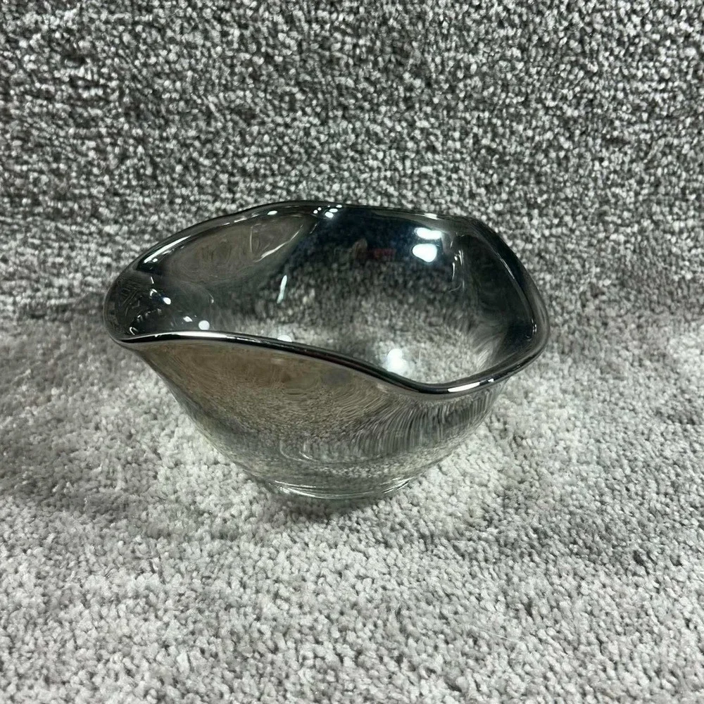 Vintage Bowl Smoke Ombre‎ Silver Rim Glass Dish
